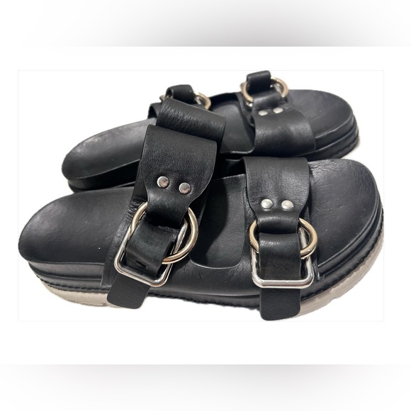 J Slides Baha Sandal Black Leather Gold and Silver Hardware Woman’s Size 7 - Picture 3 of 5